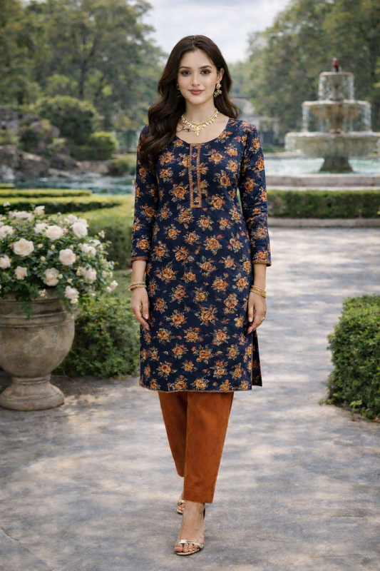 (71) Dhanak Pakistani Floral Comfy 2-Piece Lace Trim Ready-to-Wear Suit