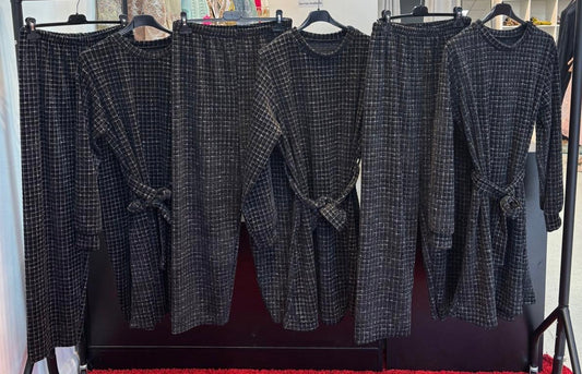(68) Co-ord Chequered casual warm winter soft velvet feel two piece one size