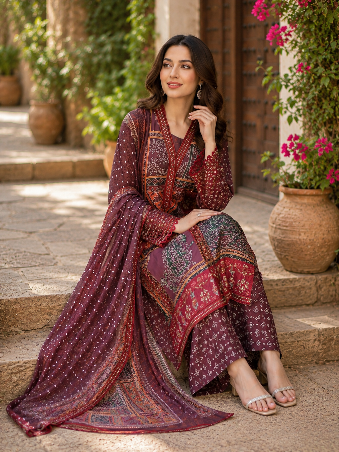 (303) Premium 4-Piece Ethnic Suit | Sequin Chiffon & Embroidered Elegance