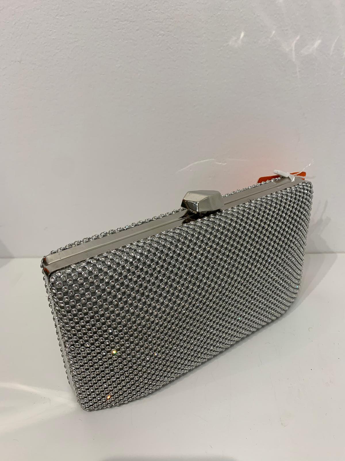 (237) Ladies Square Clutch Bag with Clasp Opening & Long Chain in Multiple Colours