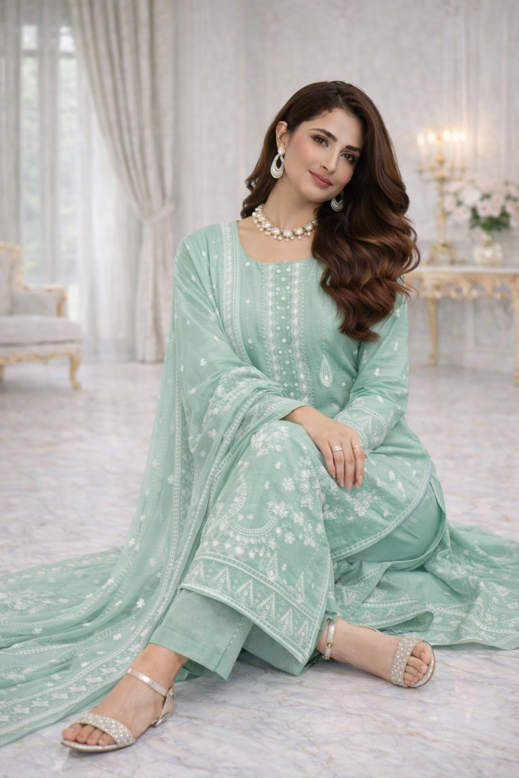 (153) Viscose Embroidered Suit with Vibrant Digital Dupatta Soft and Breathable Ready Made