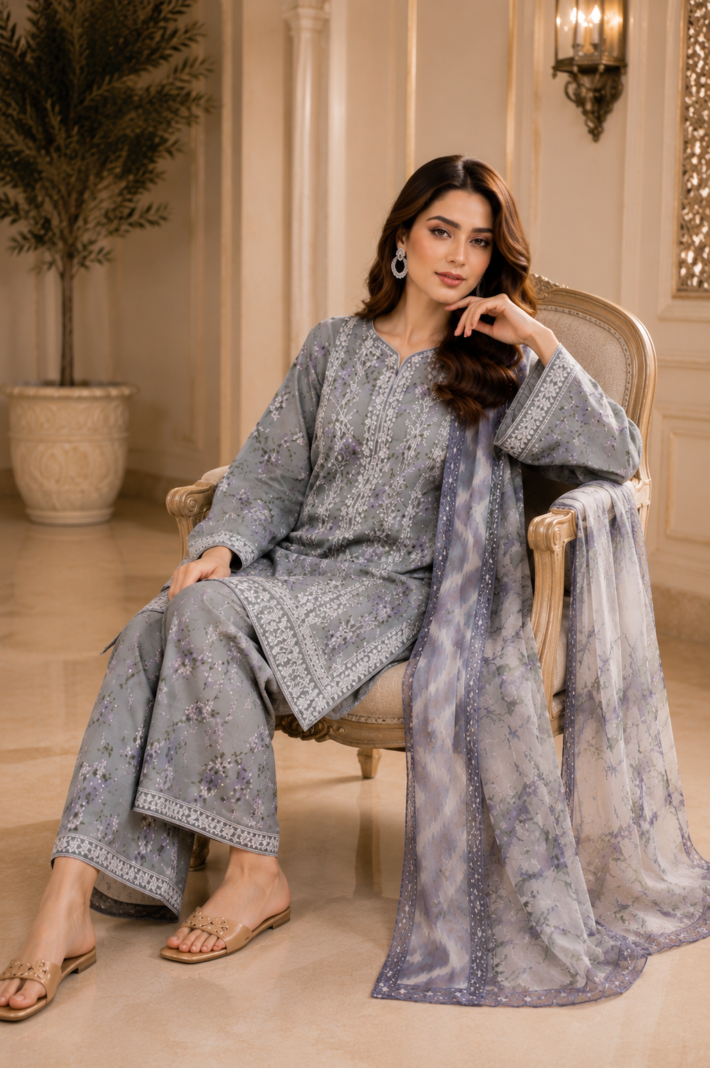 (178) Adan’s Libas Printed Lawn Suit | Lace Embroidery & Voile Dupatta