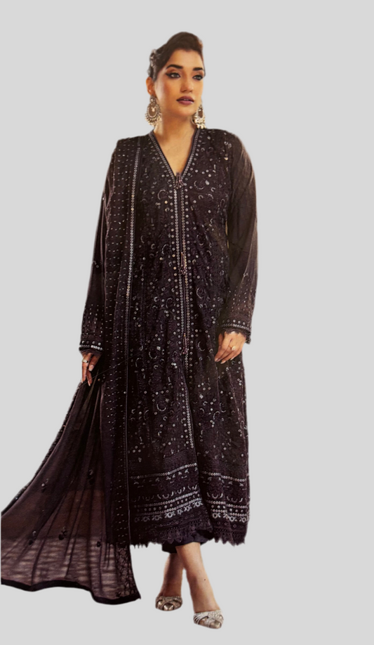 (199) Rumaysa Sequin Embellished Maxi – Ready-Made Elegance with Embroidered Chiffon Dupatta