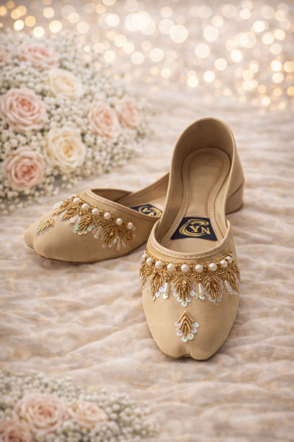(S25) Handmade khussa  – Gold Embroidered Punjabi Jutti with Soft Foam & Non-Slip Sole