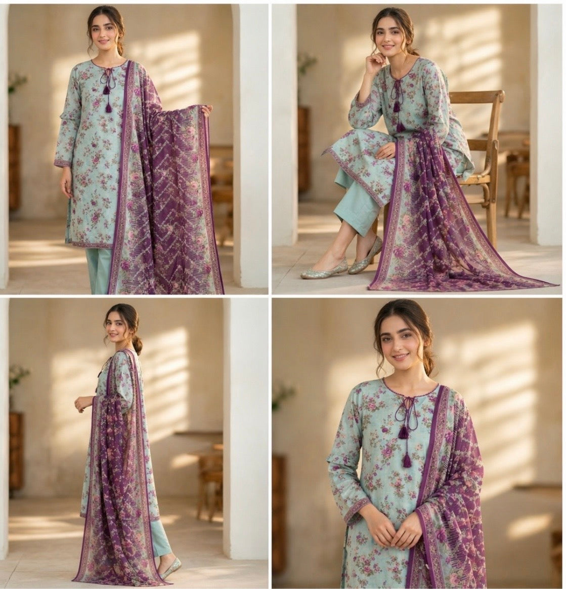 (102) Bin Saeed Floral Lawn Suit | Contrast Dupatta | Ready to Wear