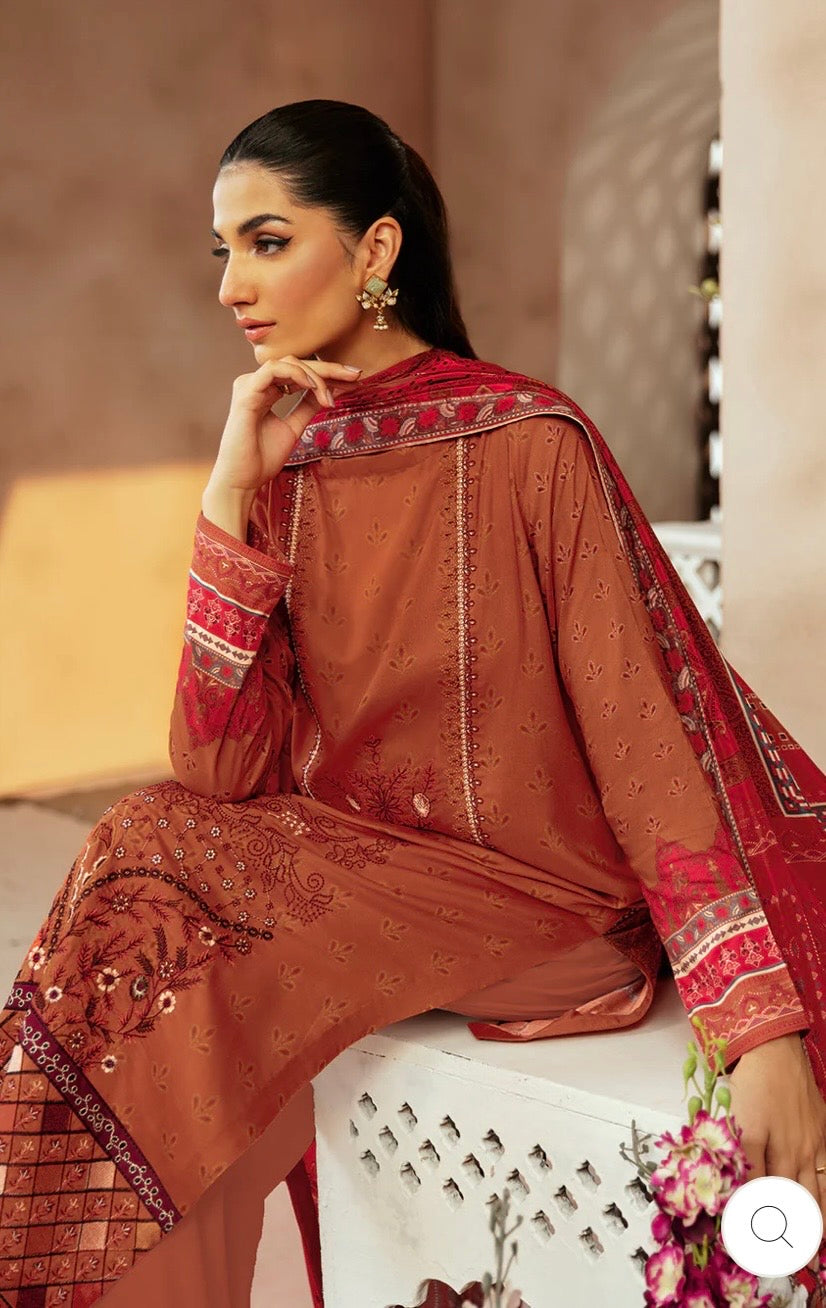 (215) Riwaj by Ramsha Viscose Embroidered Suit with Printed Dupatta