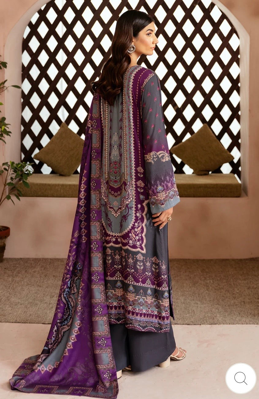 (195) Riwaj by Ramsha Viscose Embroidered Suit with Printed Dupatta