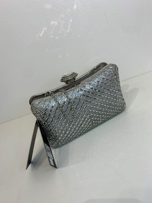 (241) Ladies Silver Sparkle Diamante Clasp Clutch Bag