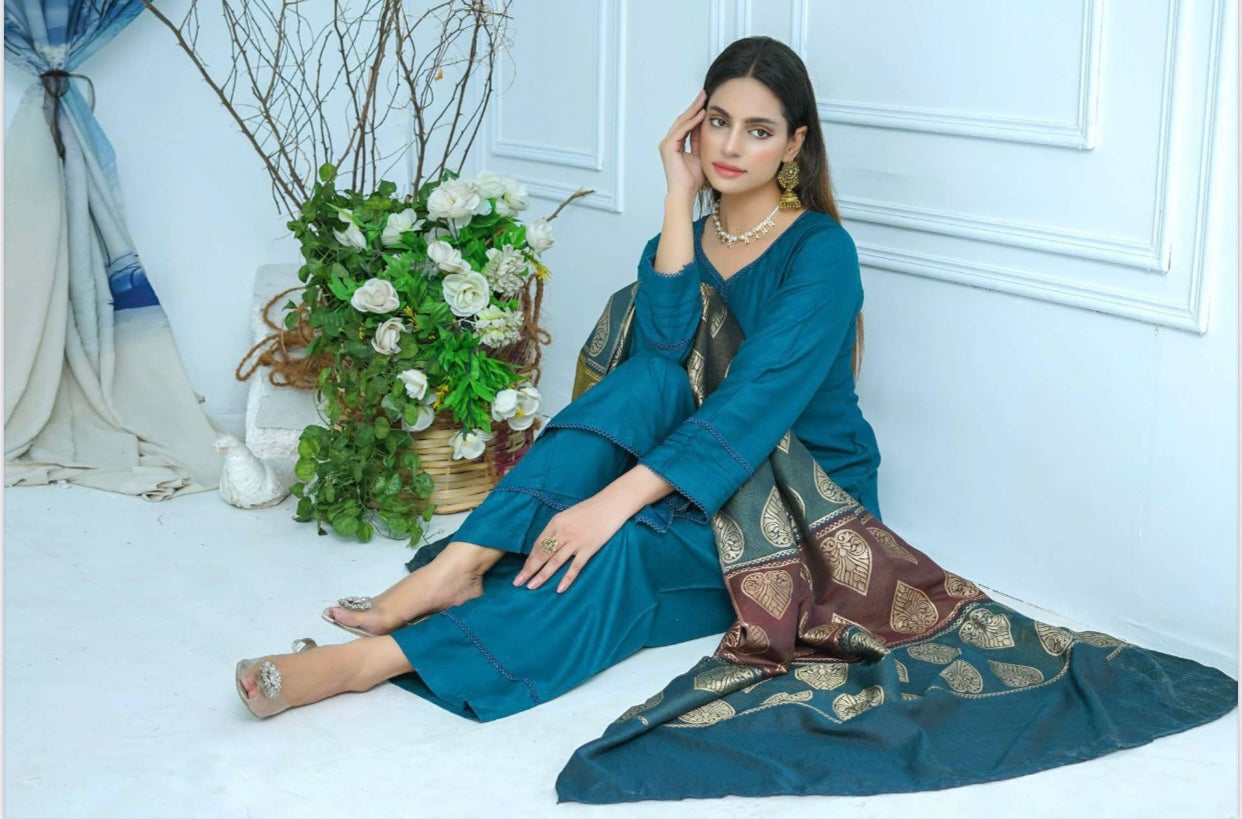 (152) Pakistani Dhanak Contrast Shawl Suit | Autumn Winter Ready to Wear