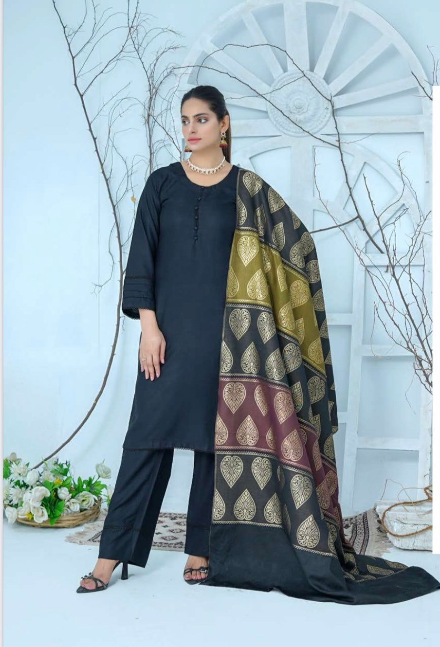 (143) Pakistani Dhanak Contrast Shawl Suit | Autumn Winter Ready to Wear