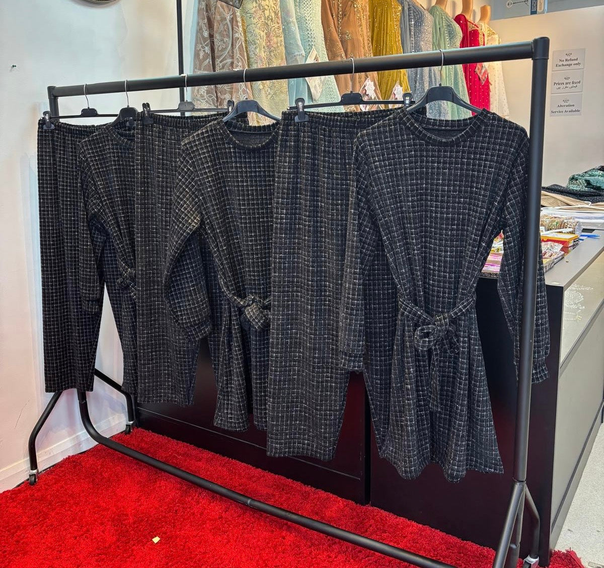 (68) Co-ord Chequered casual warm winter soft velvet feel two piece one size