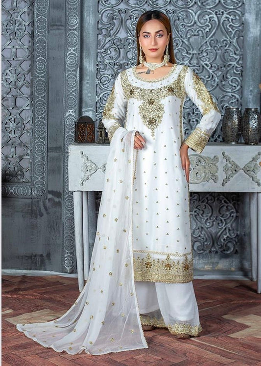 (74) Crinkle Chiffon Palazzo Suit – Embroidered Elegance with Chiffon Dupatta | Ready-to-Wear