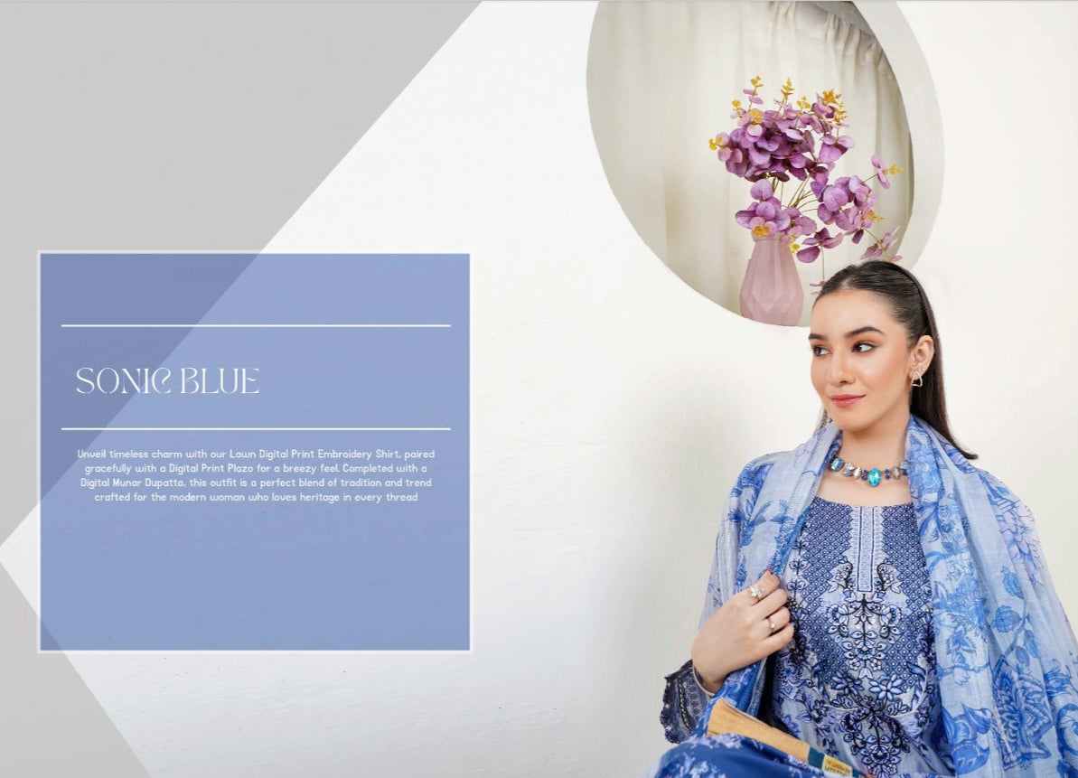 (21) Lawn Luxe – Digital Print 3-Piece Ready-to-Wear Set with Munar Dupatta