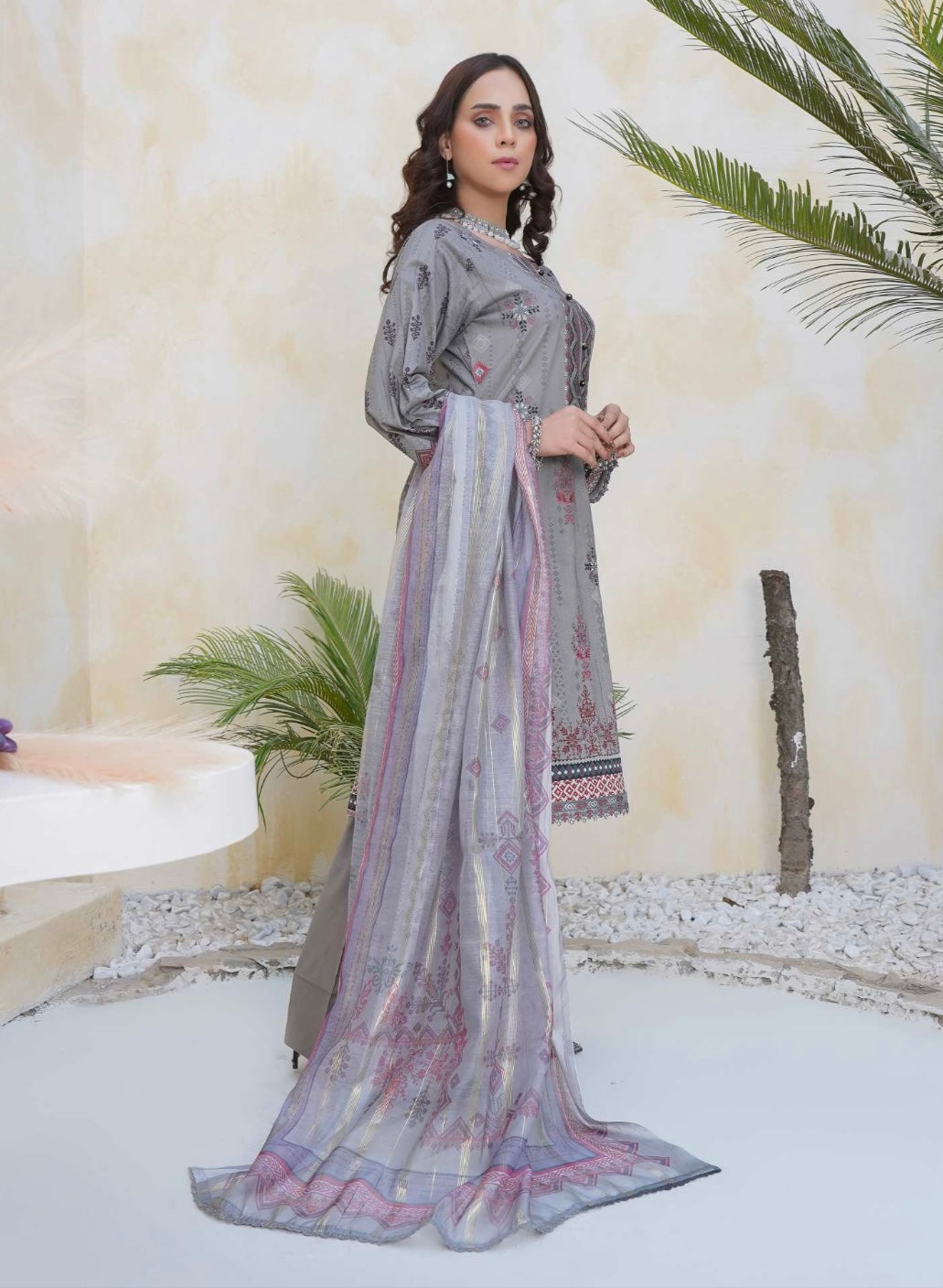 (299) Pakistani Lawn Farsi Shalwar Suit | Ready-to-Wear with Digital Printed Monar Dupatta