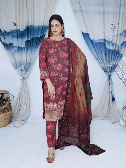 (166) Luxury Dhanak Embroidered Suit | 3 Piece Ready to Wear Winter Collection