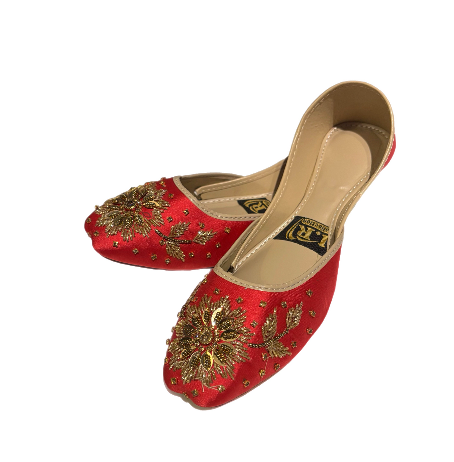 (S2) Handmade Satin Khusa – Gold Embroidered Punjabi Jutti with Soft Foam Comfort