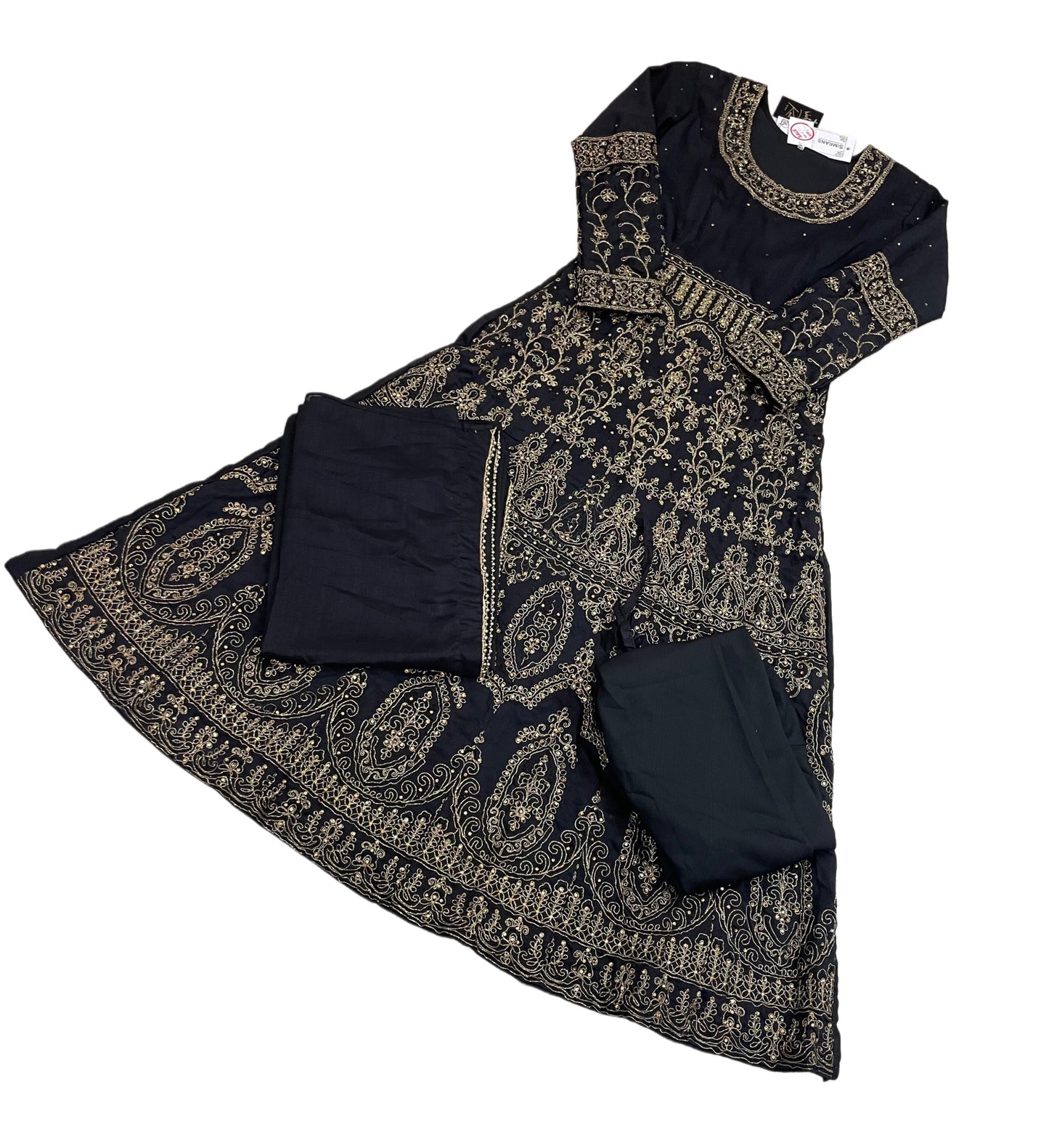 (100) Simran's Elegant Gold-Embroidered Maxi Dress 3-Piece Suit – Ready to Wear