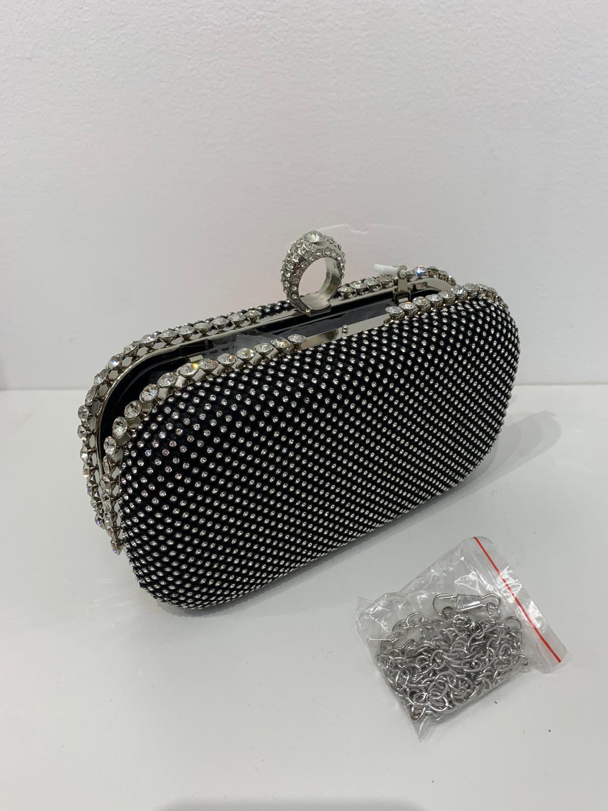(236) Ladies Round Clutch Bag with Clasp Opening & Long Chain