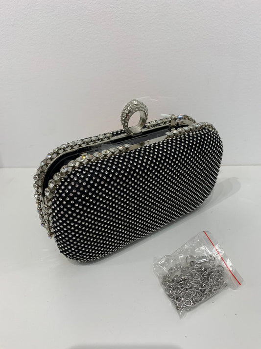 (236) Ladies Round Clutch Bag with Clasp Opening & Long Chain