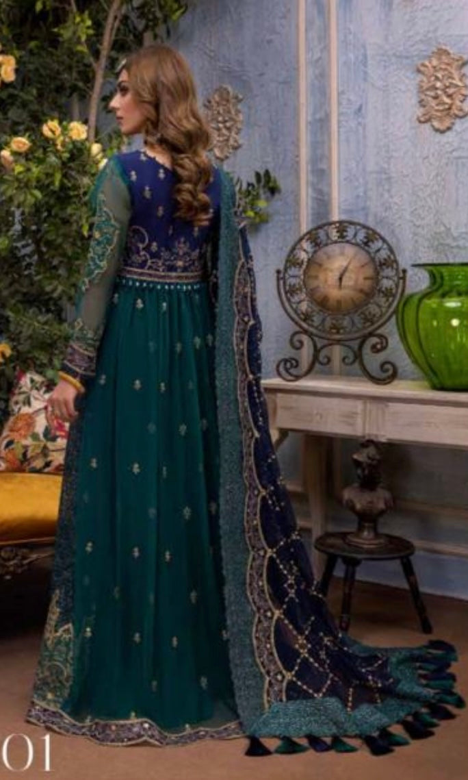 (115) Pakistani Luxury Dream Collection Unstitched Chiffon Embroidered Suit