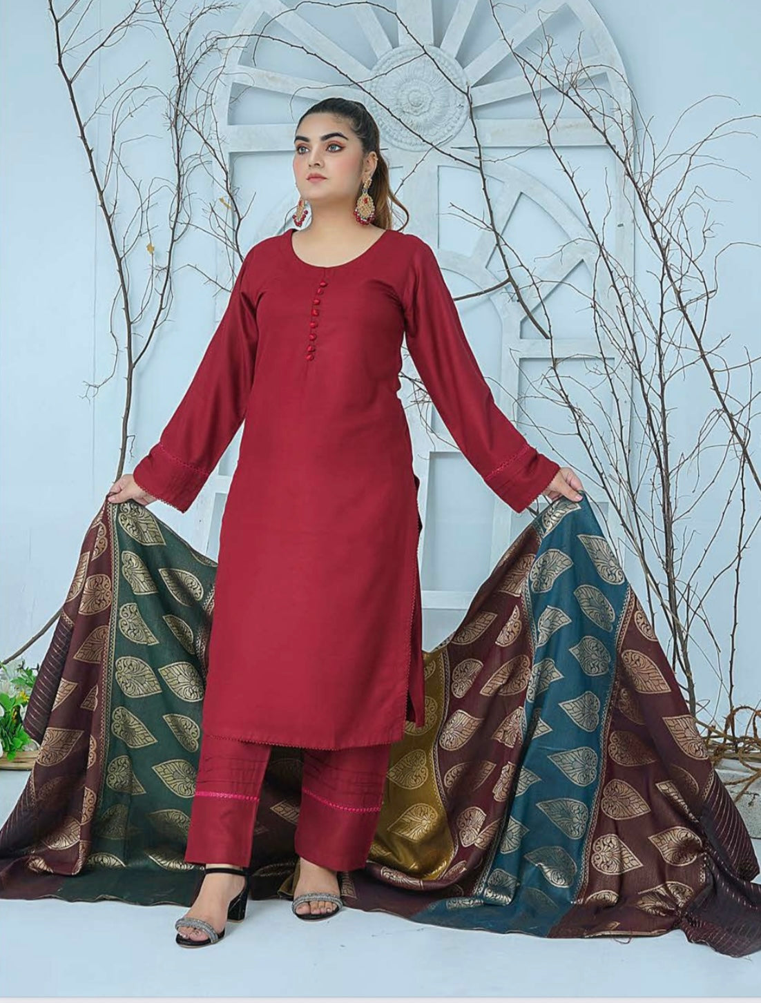 (155) Pakistani Dhanak Contrast Shawl Suit | Autumn Winter Ready to Wear