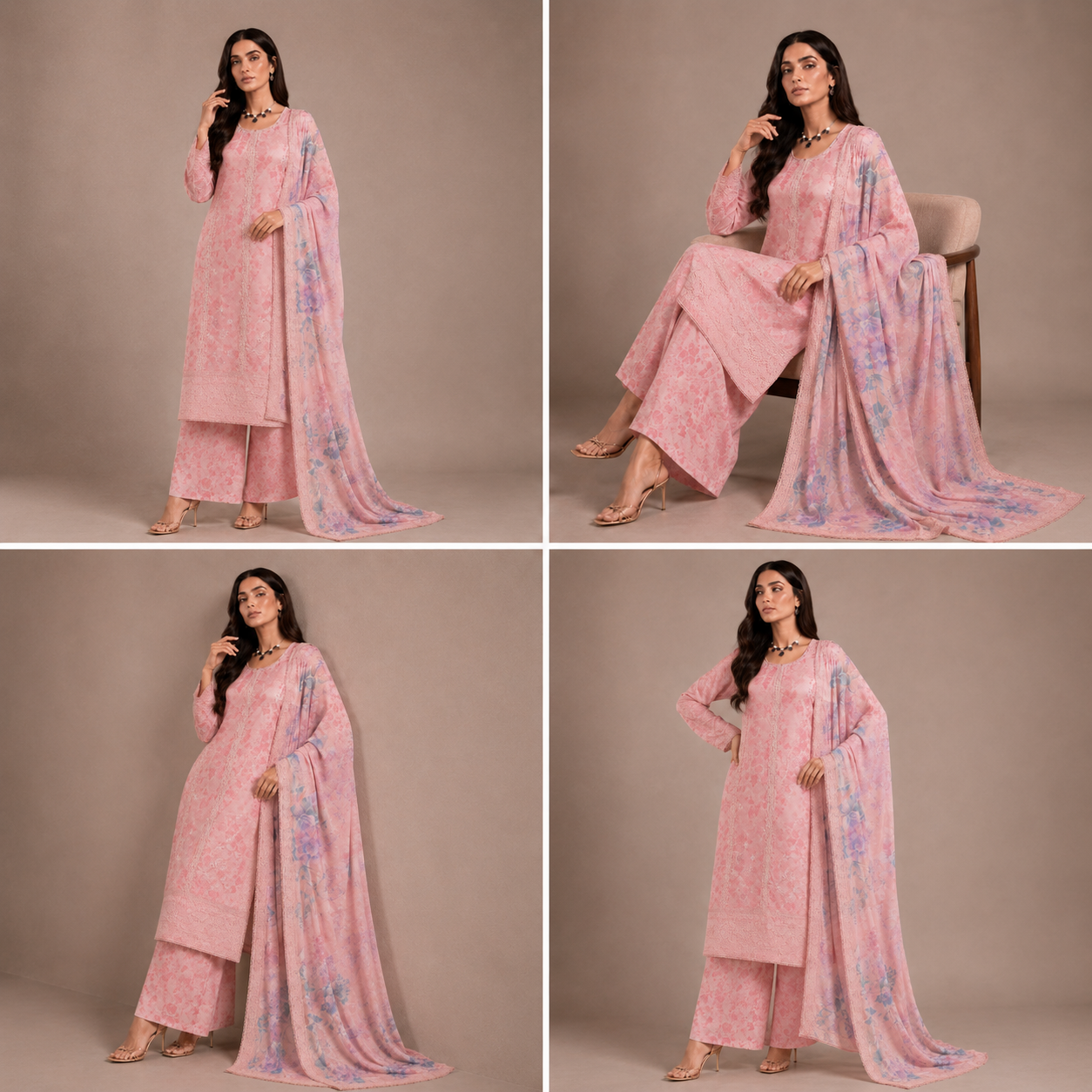 (212) Elegant Floral Printed Lawn Suit | Gold Thread & Sequin Embroidery