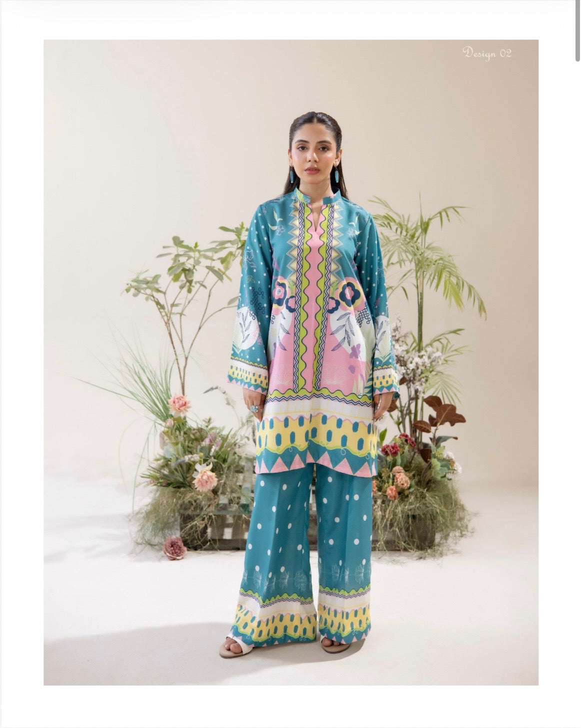 (70) Adan’s co ord edit set printed floral satin lawn ready to wear