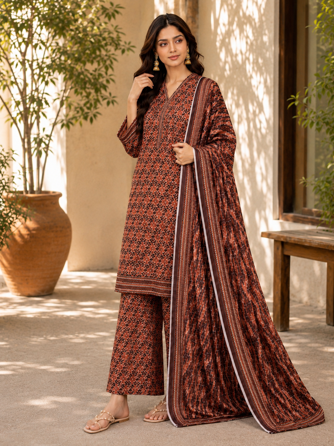 Bin saeed Lawn Suit Print & Contrast Dupatta ready to wear