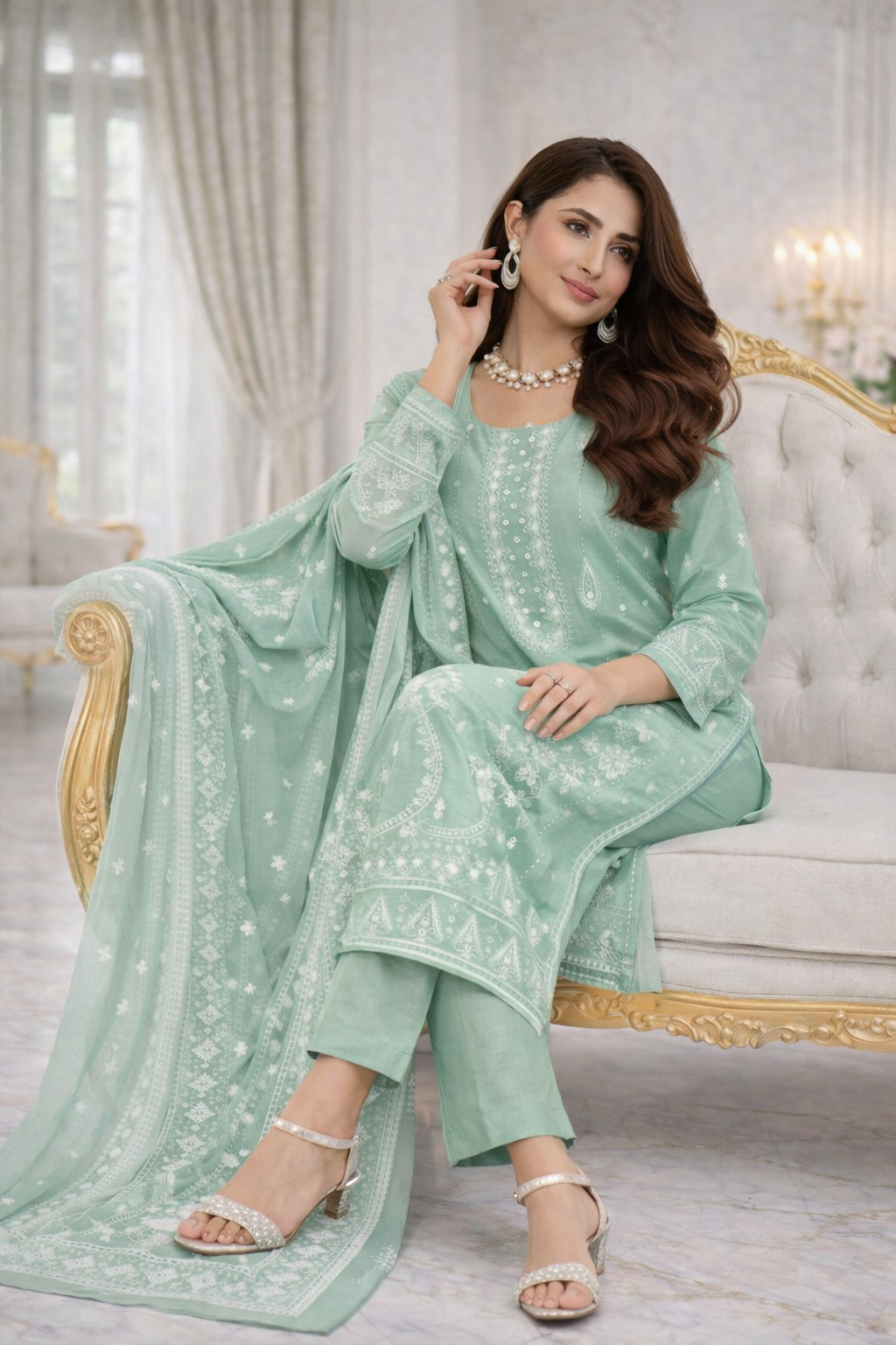 (153) Viscose Embroidered Suit with Vibrant Digital Dupatta Soft and Breathable Ready Made