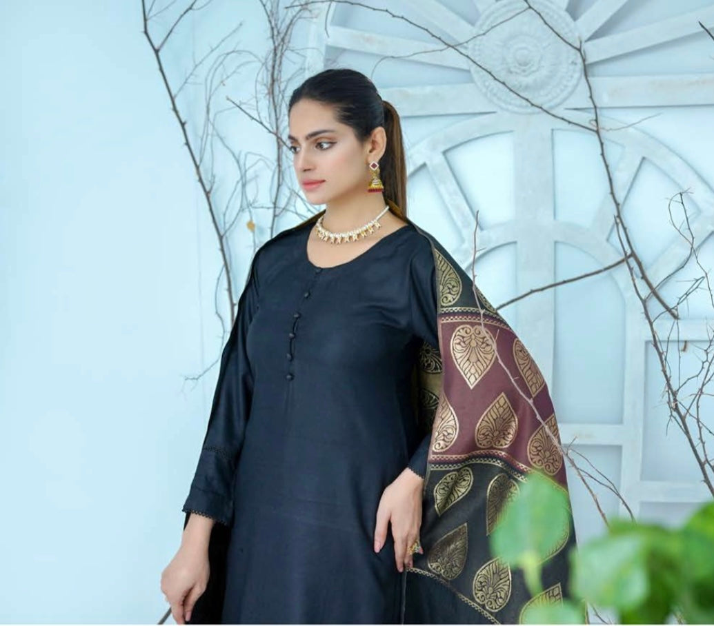 (143) Pakistani Dhanak Contrast Shawl Suit | Autumn Winter Ready to Wear