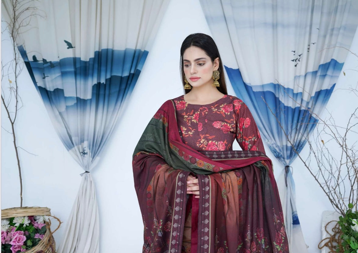 (166) Luxury Dhanak Embroidered Suit | 3 Piece Ready to Wear Winter Collection