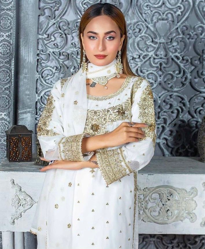 (74) Crinkle Chiffon Palazzo Suit – Embroidered Elegance with Chiffon Dupatta | Ready-to-Wear