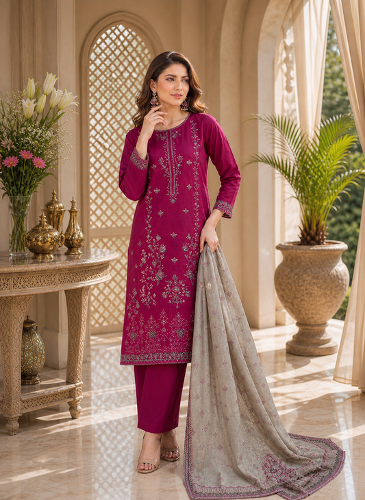 (178) Tawakkal embroidered sequin thread beads silky lawn fully lined khaddi contrast dupatta ready to wear