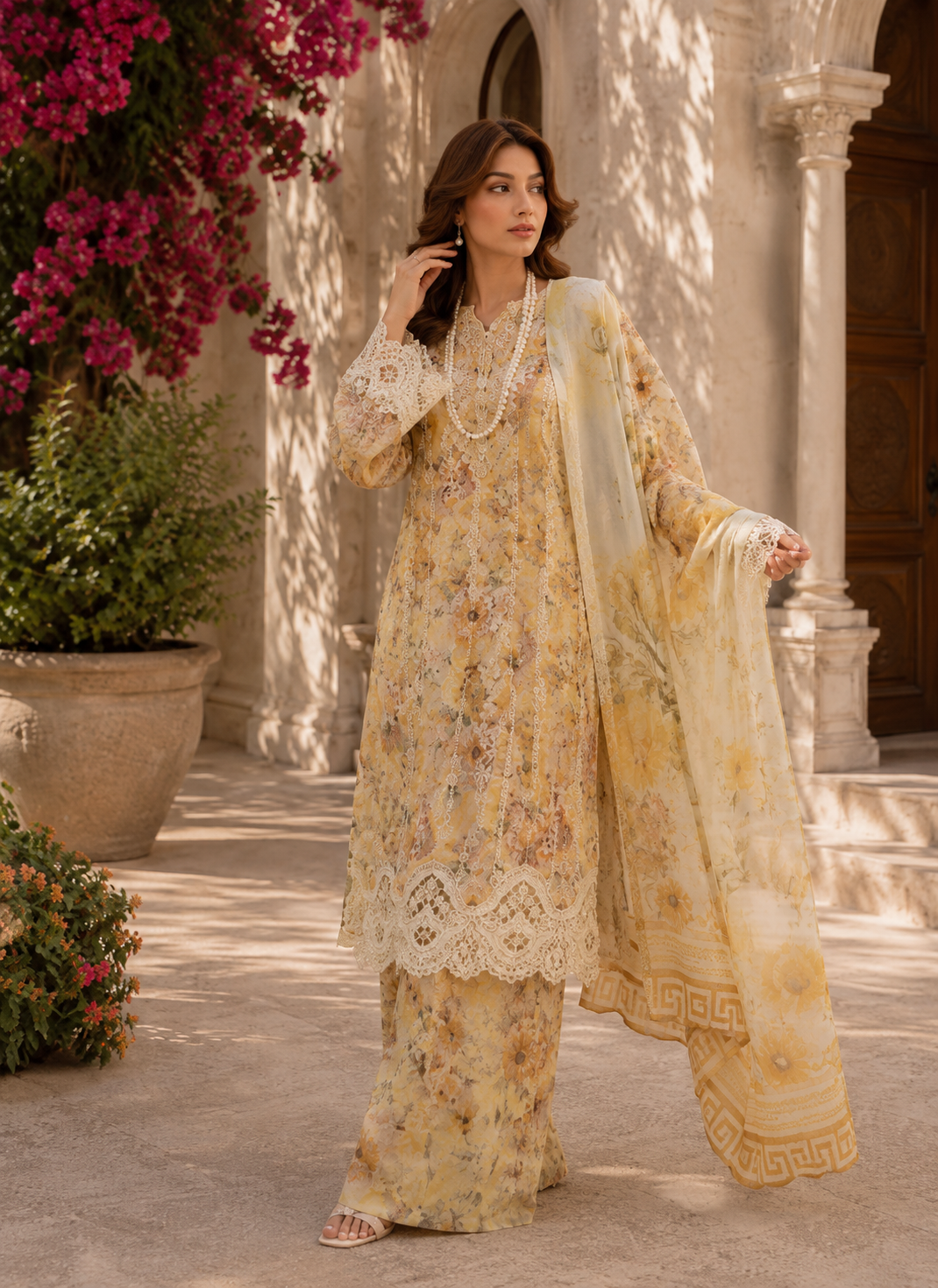 (162) Adan’s Libas Printed Lawn Suit | Lace Embroidery & Voile Dupatta