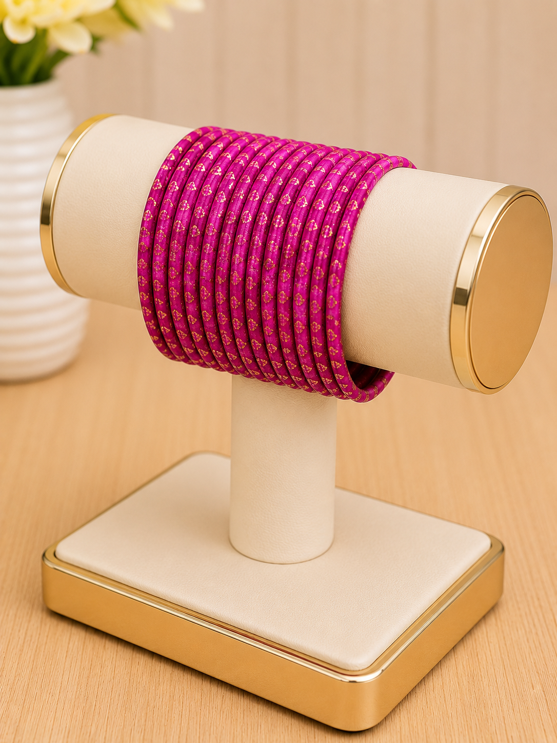 (B20) Elegant hot pink bangle set featuring delicate gold detailing throughout. Lightweight, vibrant and beautifully traditional — perfect for weddings, Eid, parties or adding a pop of colour to any outfit size 2.6