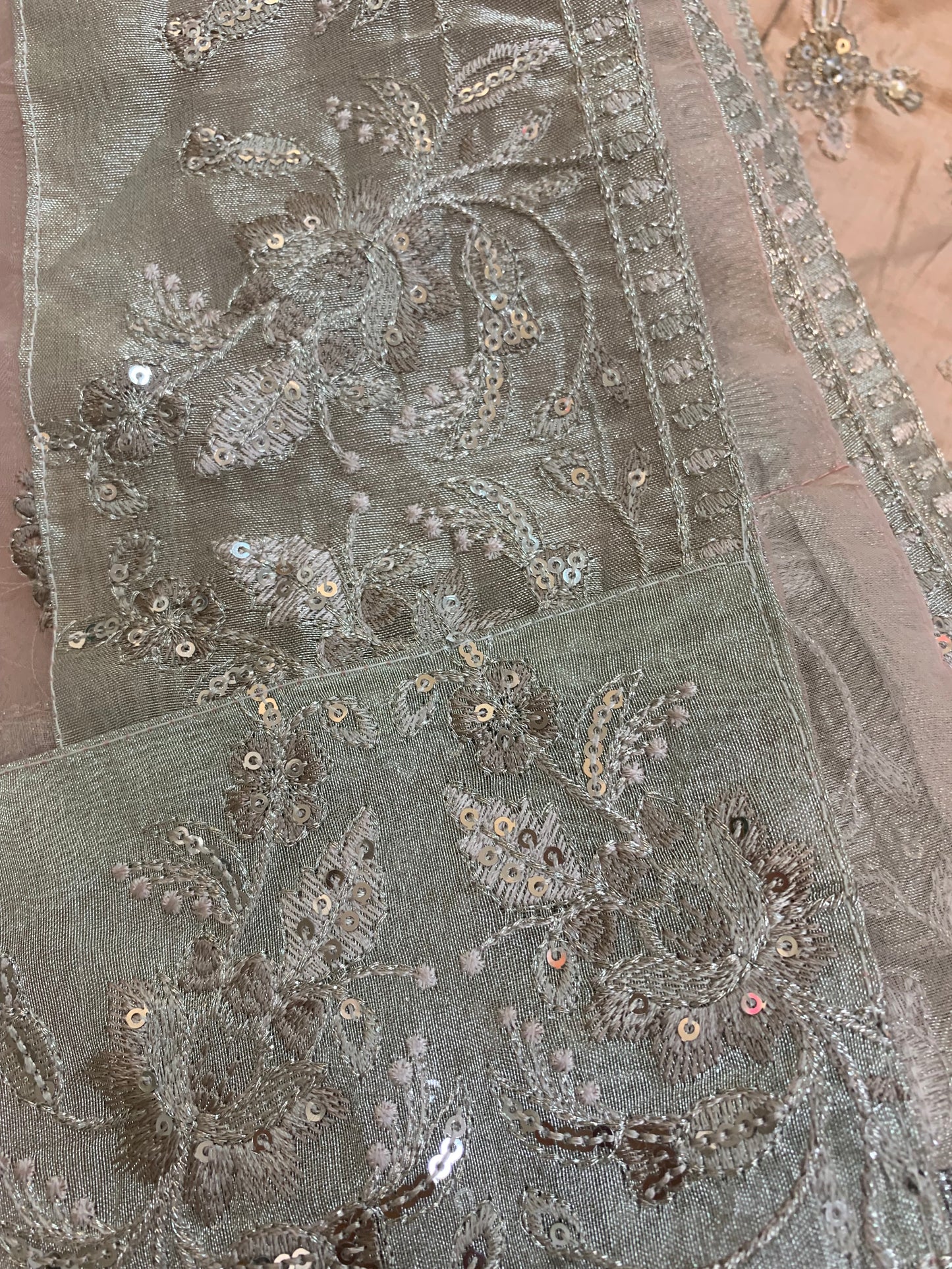 (34) Elegant Pink Raw Silk Palazzo Suit with Sequin & Pearl Embroidered Organza Dupatta – Ready to Wear