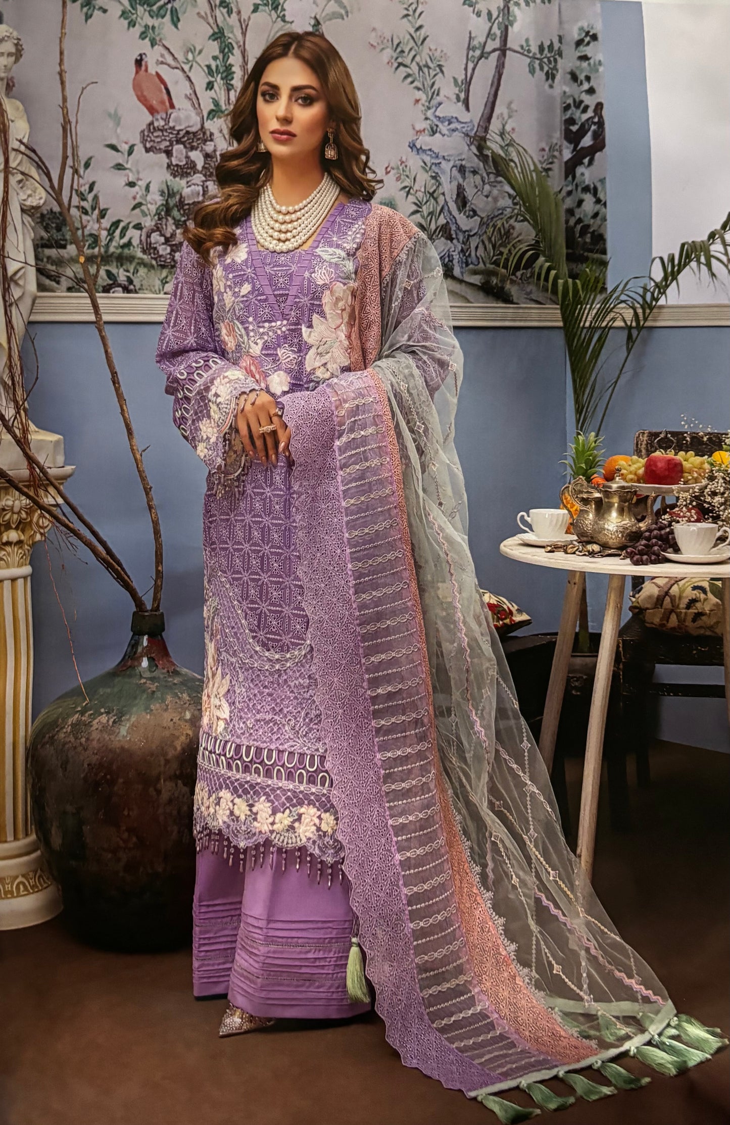 (122) Pakistani Luxury Dream Collection Unstitched Chiffon Embroidered Suit