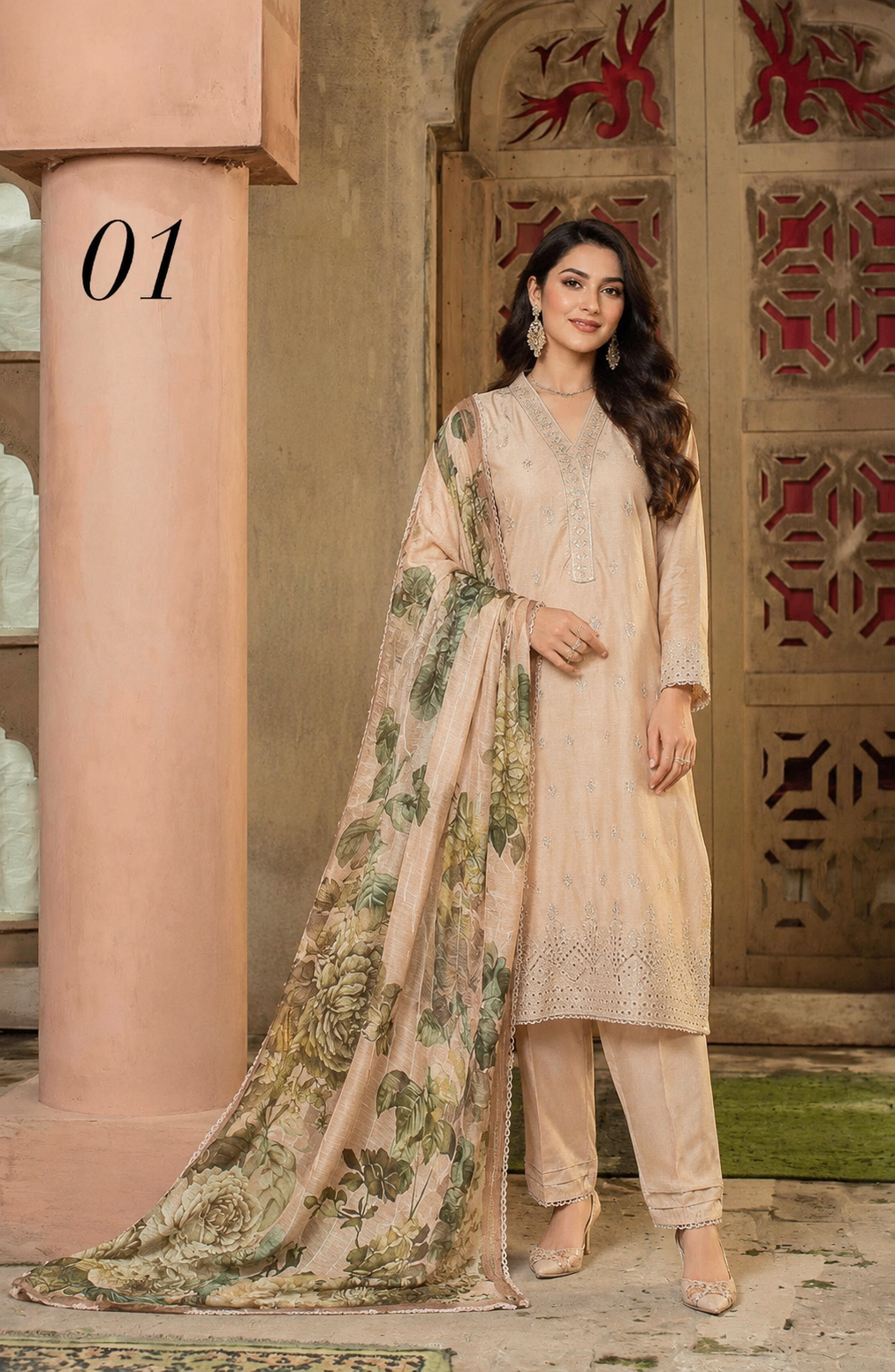 (352) Linen Sequin Embroidered Suit with Digital Dupatta – Ready to Wear