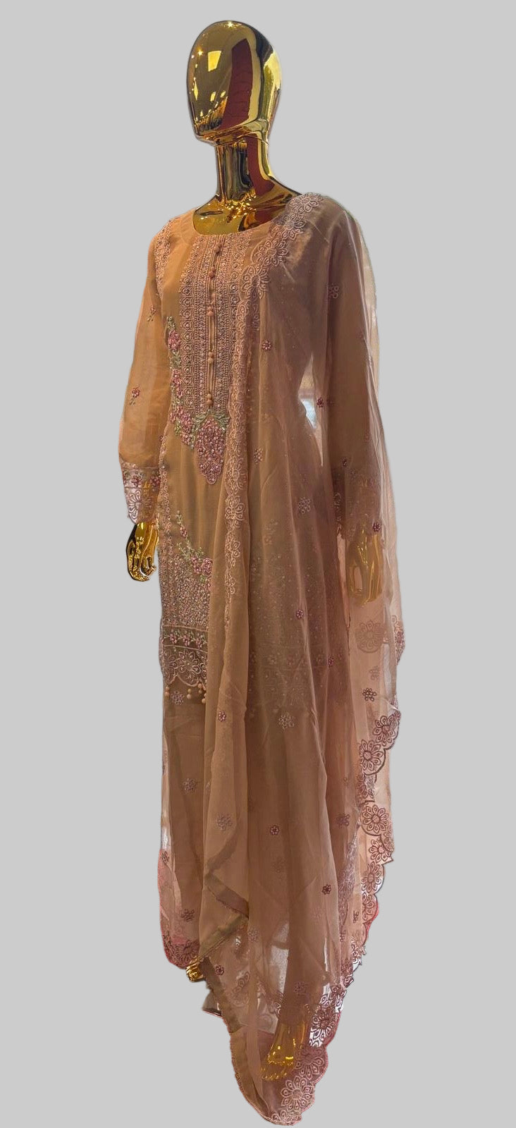(121) Elegant Pakistani Embroidered Chiffon 3-Piece Occasion Wear Suit