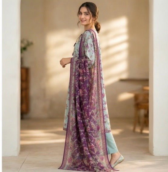 (102) Bin Saeed Floral Lawn Suit | Contrast Dupatta | Ready to Wear