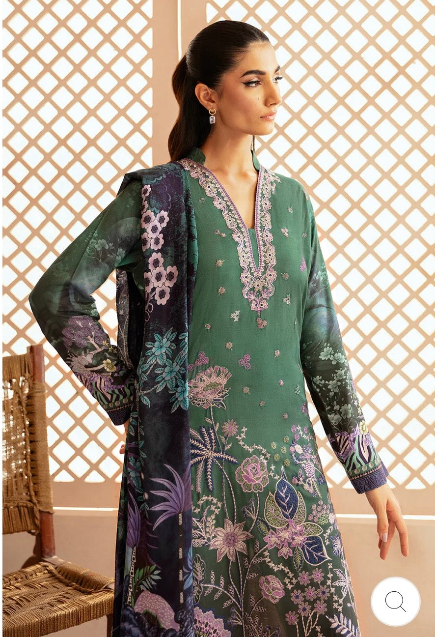 (192) Riwaj by Ramsha Viscose Embroidered Suit with Printed Dupatta