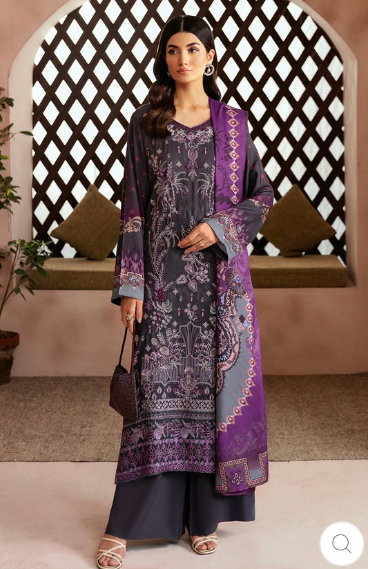 (195) Riwaj by Ramsha Viscose Embroidered Suit with Printed Dupatta