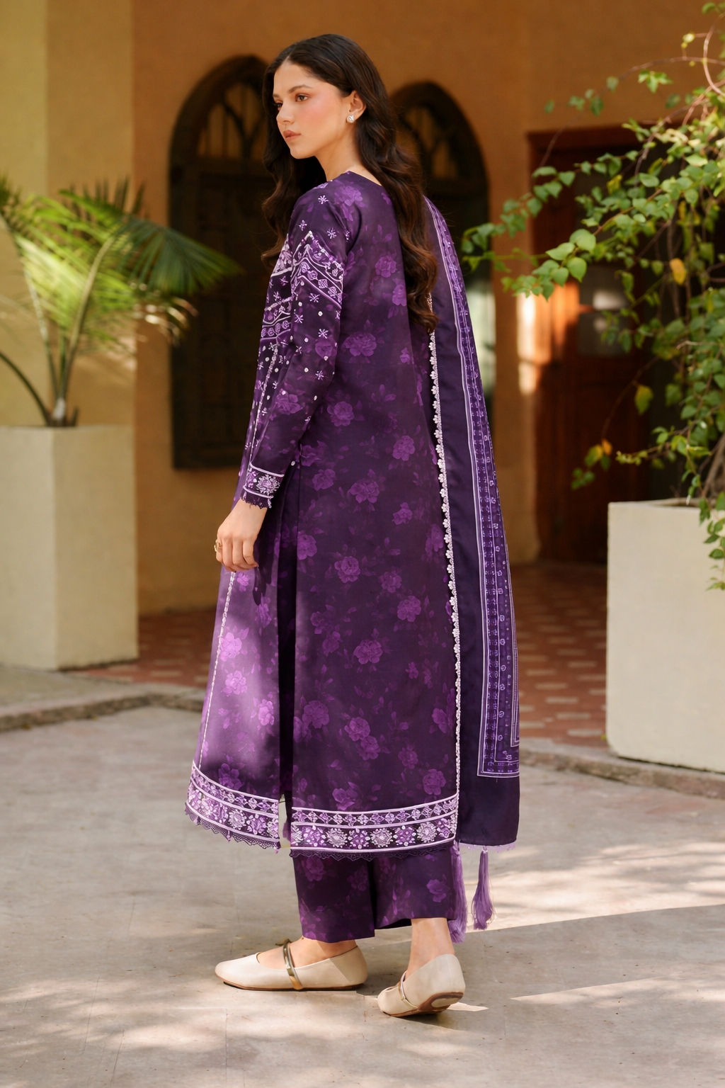 (194) Farasha meline powder plum  digital printed premium viscose digital printed viscose twill shawl ready to wear