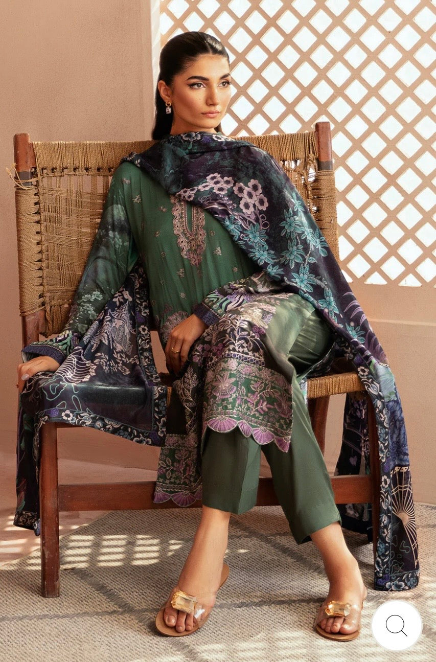 (192) Riwaj by Ramsha Viscose Embroidered Suit with Printed Dupatta