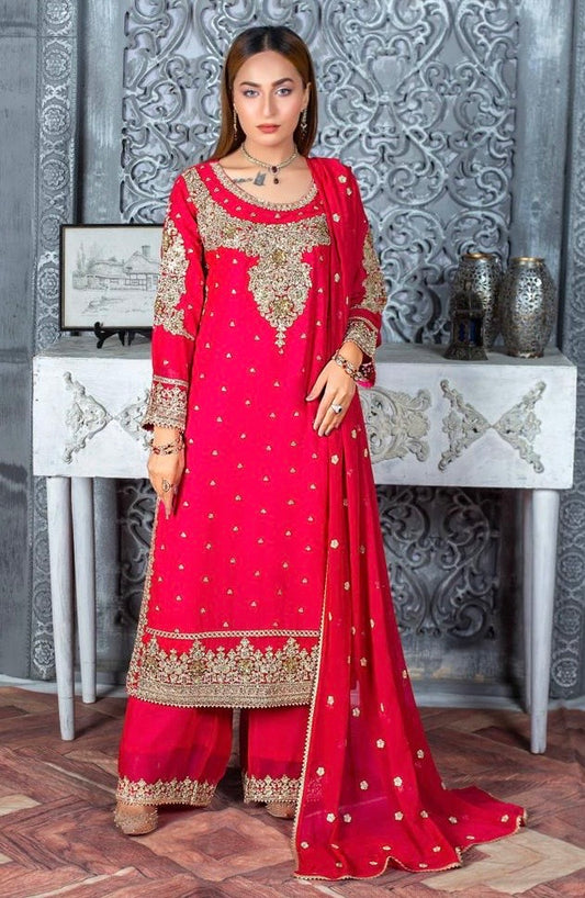 (98) Crinkle Chiffon Palazzo Suit – Embroidered Elegance with Chiffon Dupatta | Ready-to-Wear
