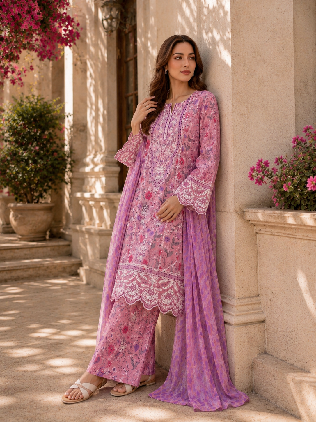 (210) Adan’s Libas Printed Lawn Suit | Lace Embroidery & Voile Dupatta