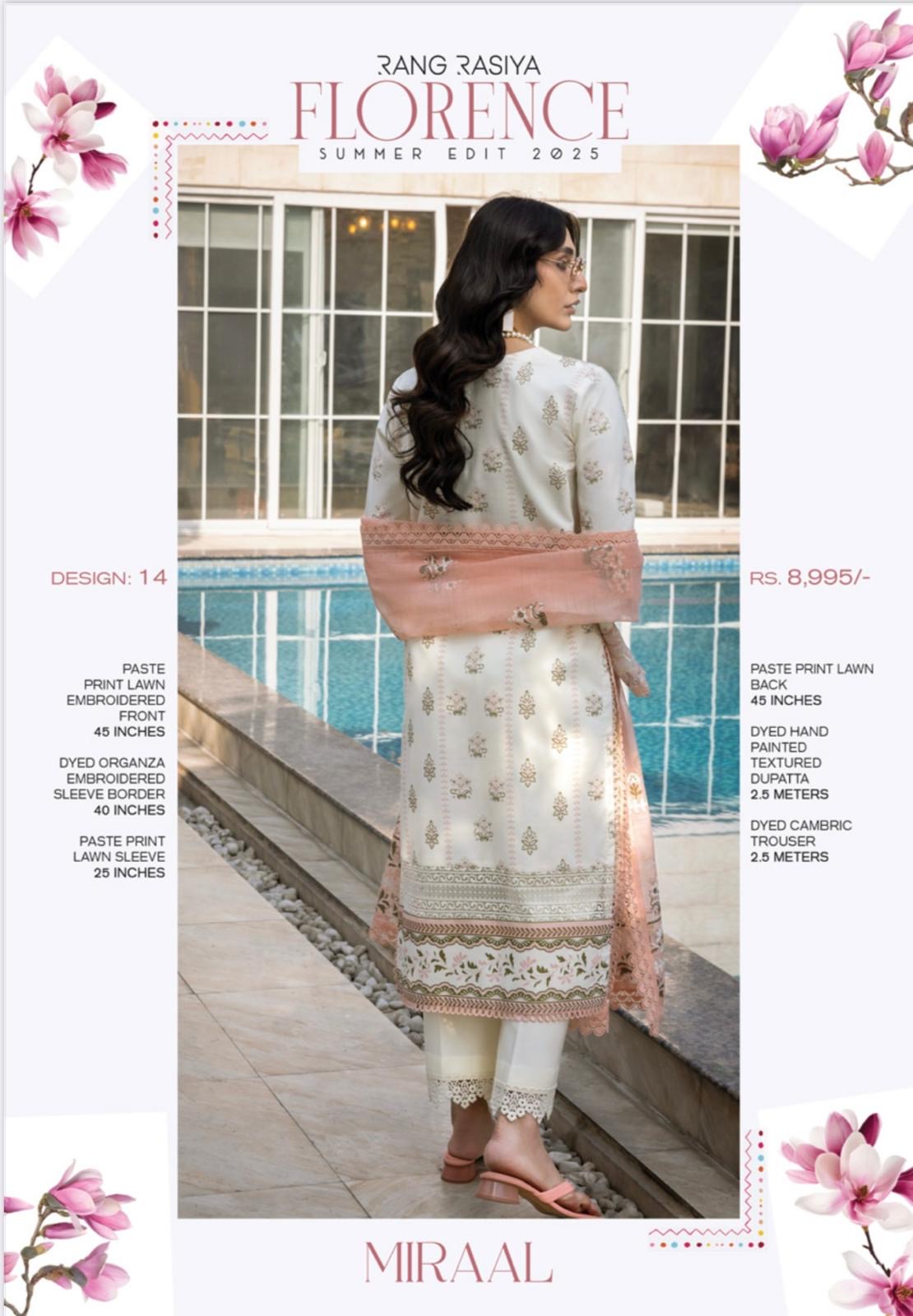 (125) Rang Rasiya Shireen Florence Summer Edit 2025 – Ready-to-Wear Lawn Suit with Printed Silk Dupatta