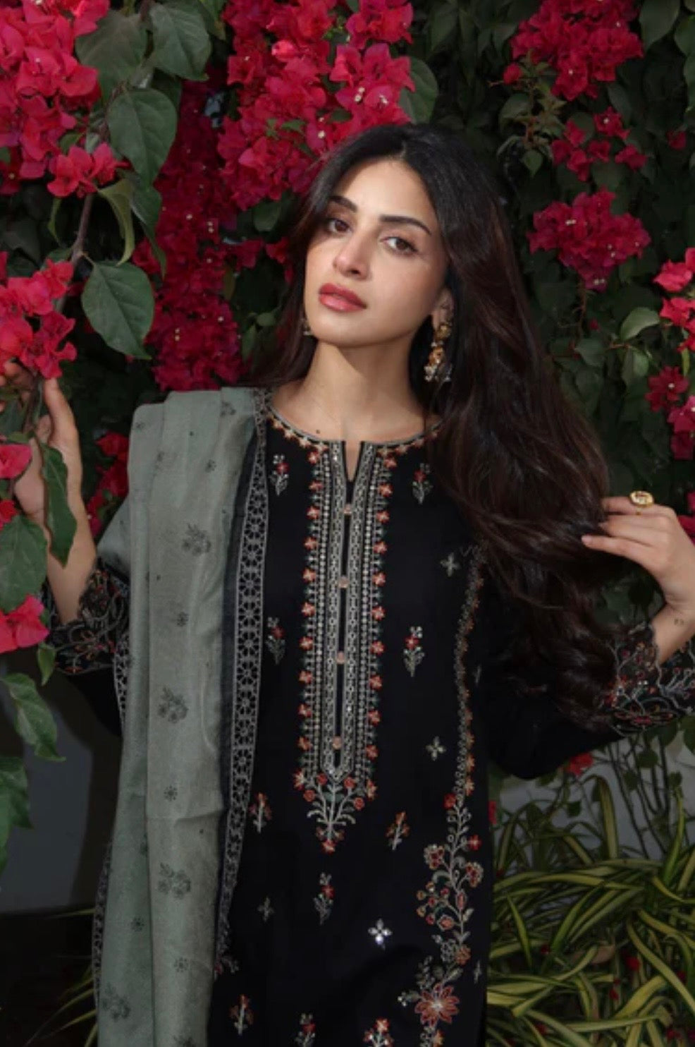 (171) Tawakkal Embroidered Sequin Silky Lawn Suit with Khaddi Dupatta