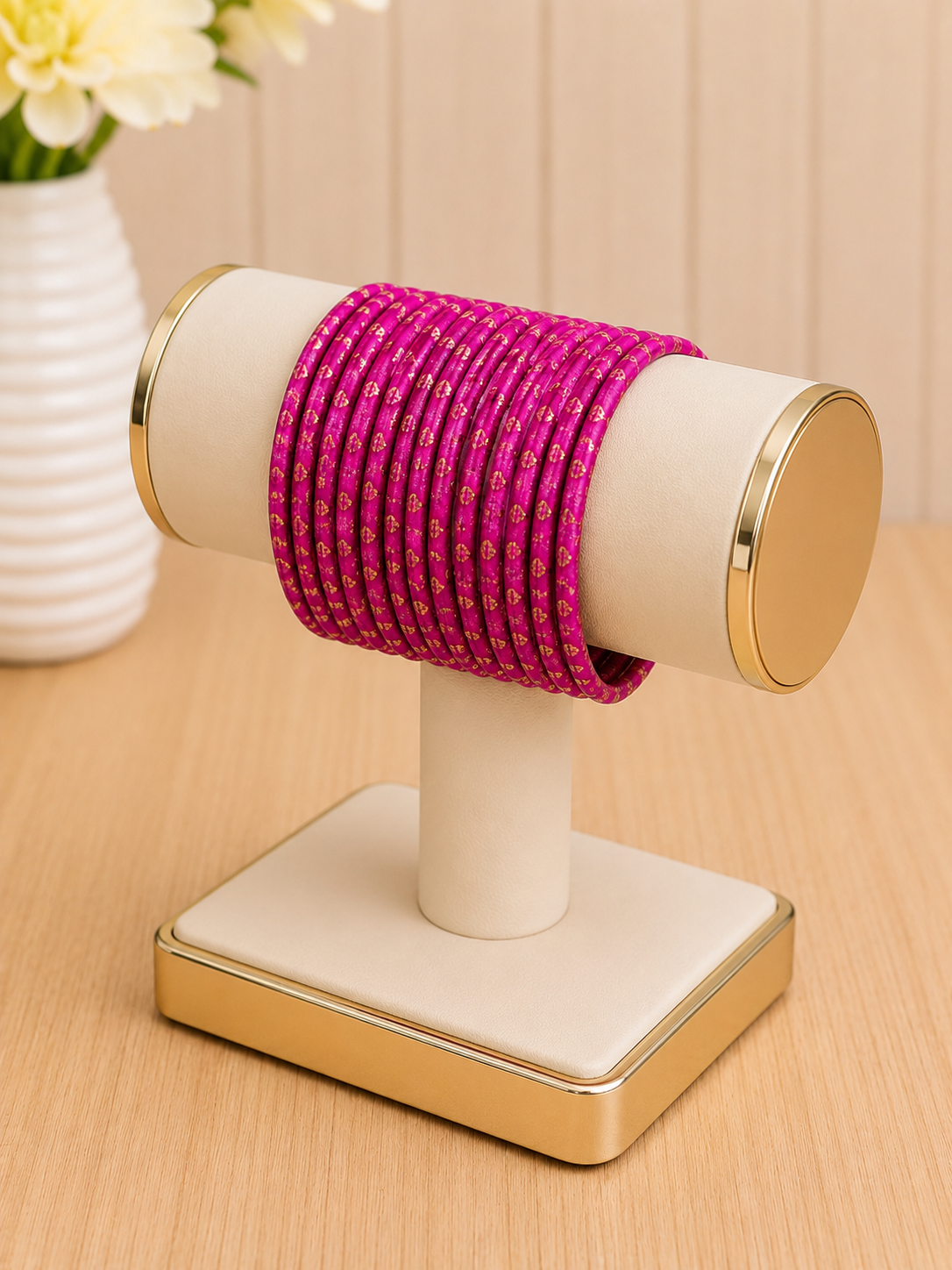 (B20) Elegant hot pink bangle set featuring delicate gold detailing throughout. Lightweight, vibrant and beautifully traditional — perfect for weddings, Eid, parties or adding a pop of colour to any outfit size 2.6