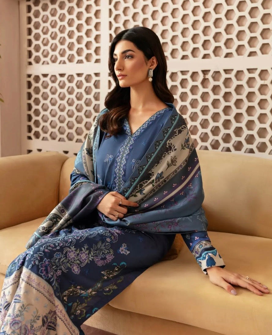 (196) Riwaj by Ramsha Viscose Embroidered Suit with Printed Dupatta
